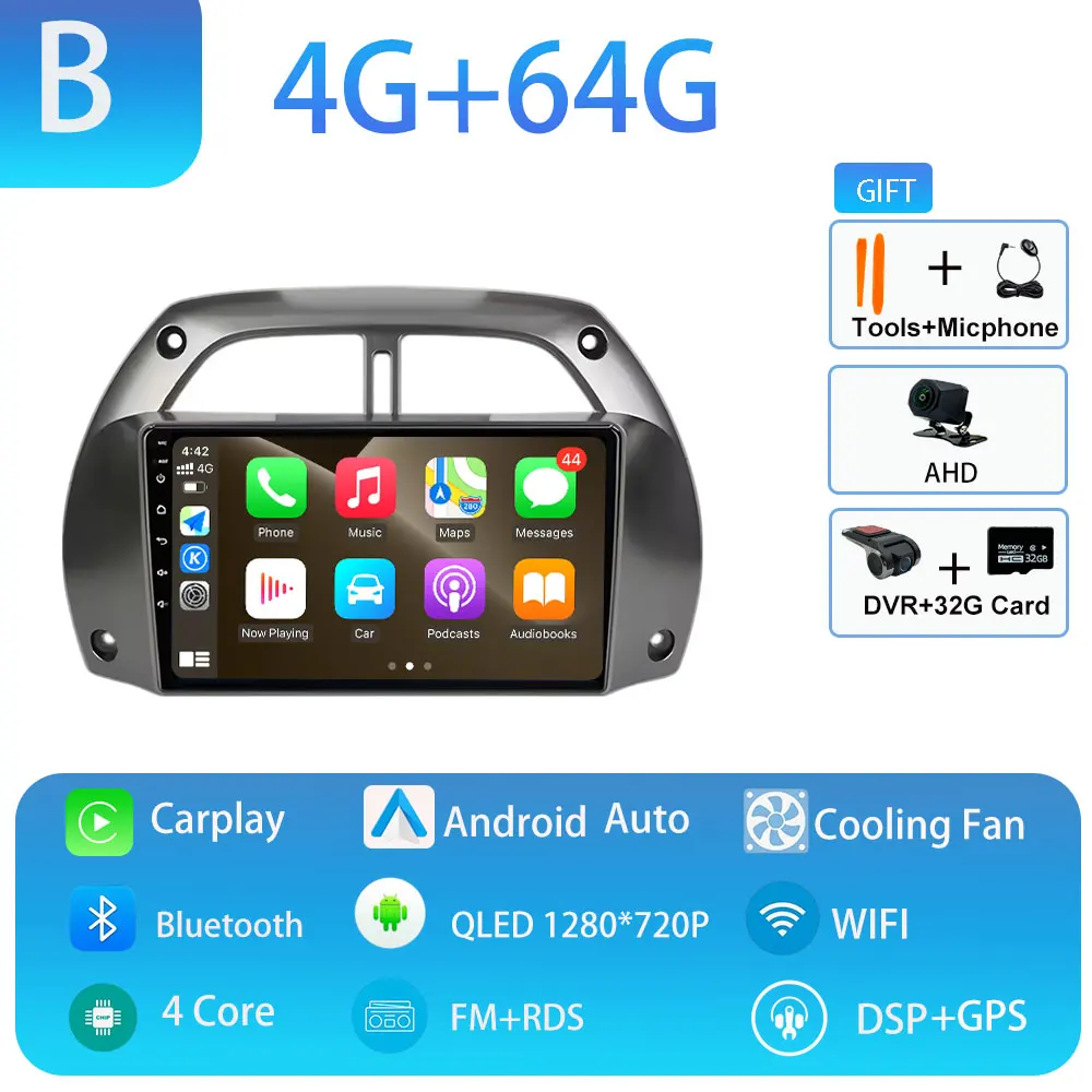 Android 15 voor Toyota RAV4 2001-2005 Draadloze CarPlay Autoradio Video Audio Multimedi Speler Auto BT WIFI 4G 2K QLED Geen 2 din