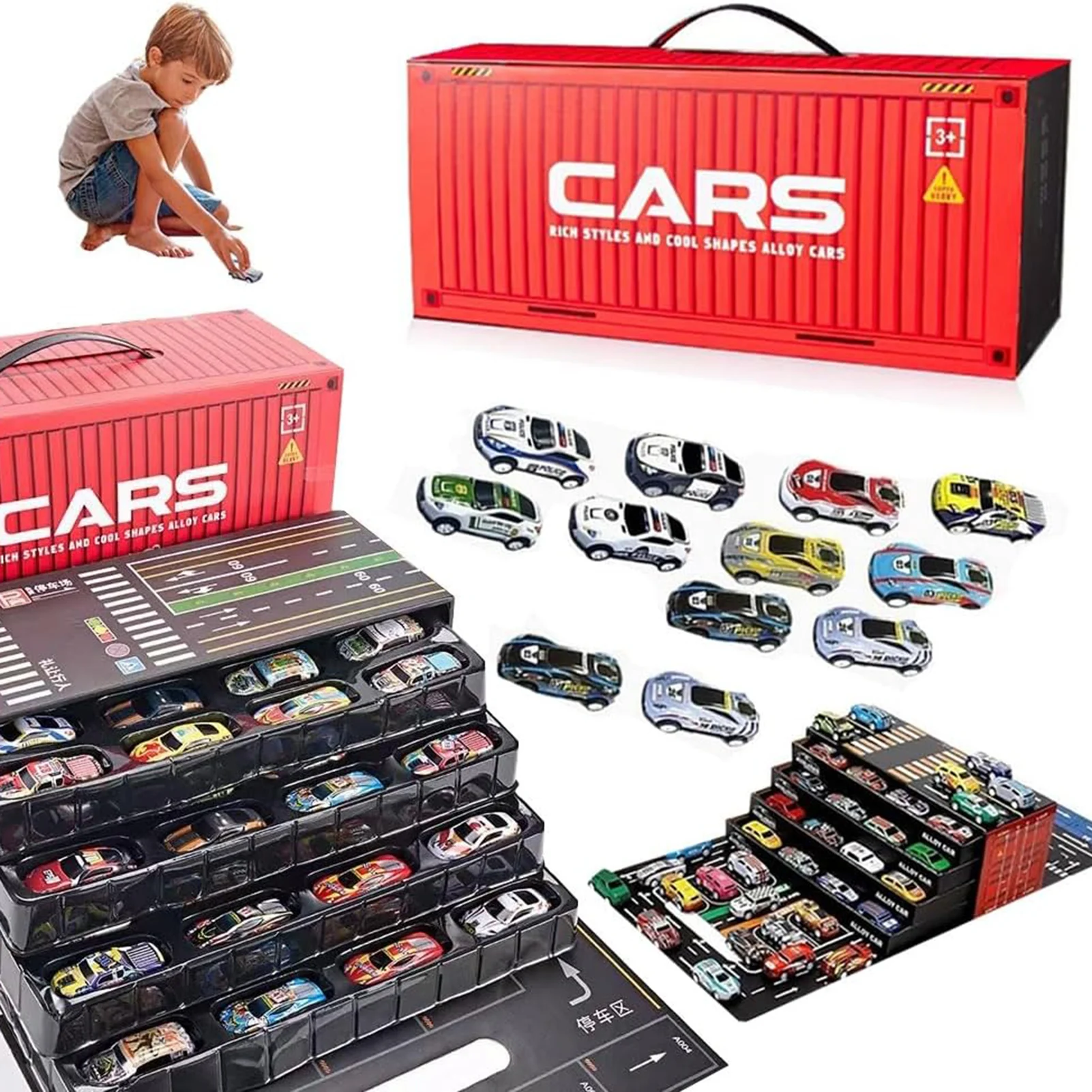 

48 Pack Mini Friction Motor Cars Set for Kids Alloy and Plastic Pull Back Toy Vehicles in Gift Box Collectible Car Toys for Boys