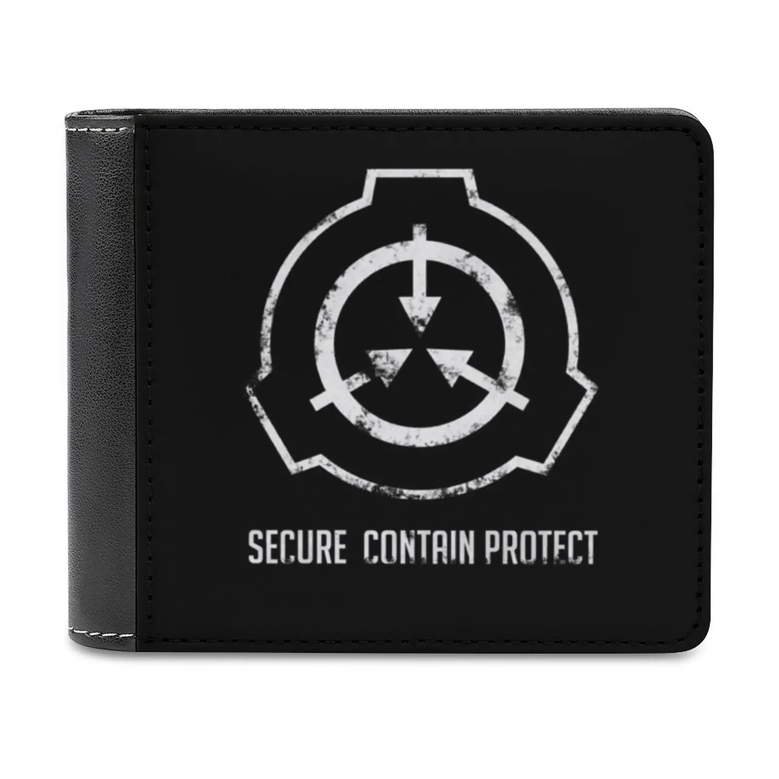 Scp seguro. Conter proteger carteira de couro carteira masculina diy personalizado bolsa dia do pai presente scp fundação símbolo logotipo