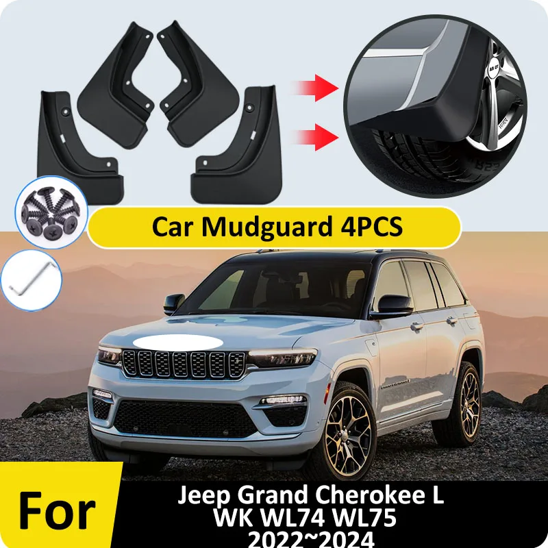 

4Pcs Splash Guards For Jeep Grand Cherokee L WK WL74 WL75 2022 2023 2024 Front and Rear Mudguard Mudflap Fender Car Accessories