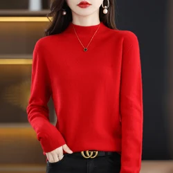 Autumn Winter 100% Merino Wool Cashmere Sweater Women Knitted Sweater Turtleneck Long Sleeve Pullovers Warm Jumper Tops