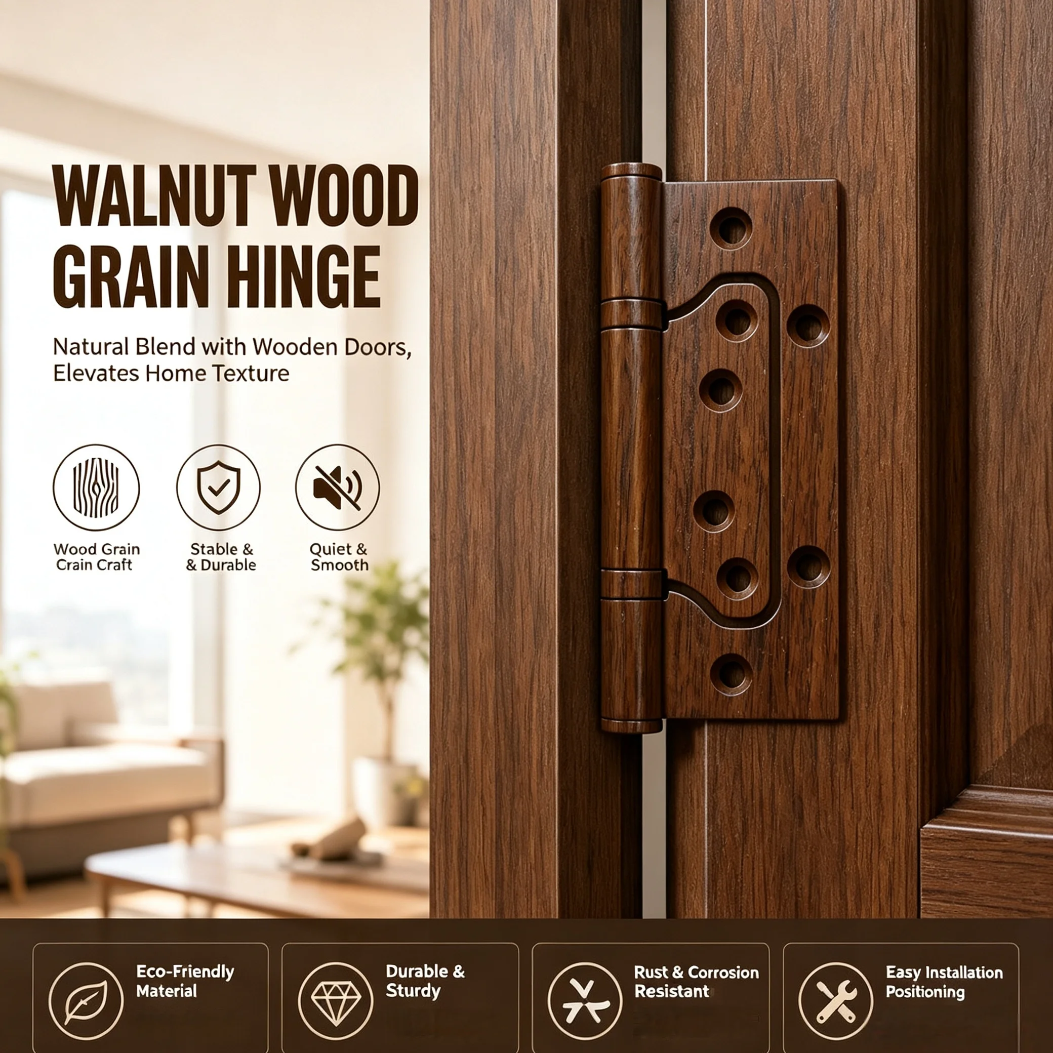 Wood Grain Finish Hinges Heavy Duty Wooden Wardrobe Cabinet Door Hinges Repair Hardware with Screws