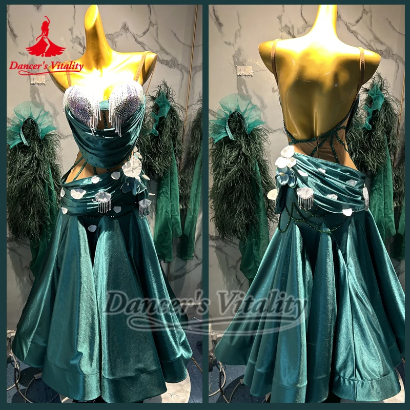 

Female Foxtrot Waltz Sleeveless Sling Big Swing Dresses Customize Dancer's Vitality Adult&Child Ballroom Dance Backless Outfit