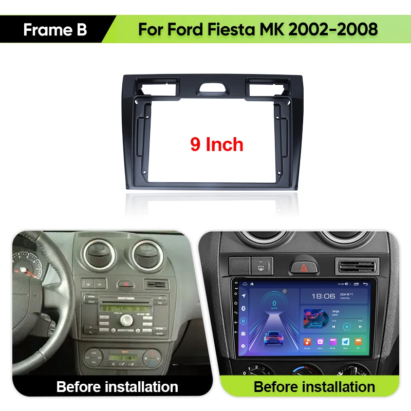 

MAMSM For Ford 2002-2008 Fiesta Mk5 9INCH Car Radio Player DVD Stereo Fascia Panel Frame Cable 16PIN Fascia Stereo panel Kit