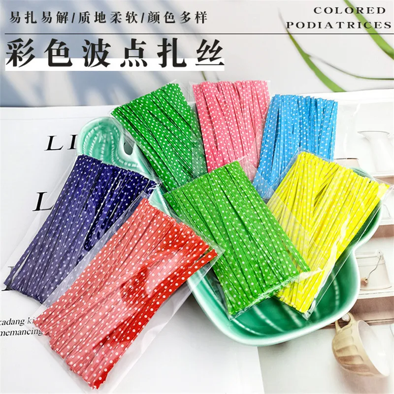 100Pcs Wire Twist Ties for Candy Baking Packaging Cello Bags Ligation Lollipop Dessert Sealing Tool