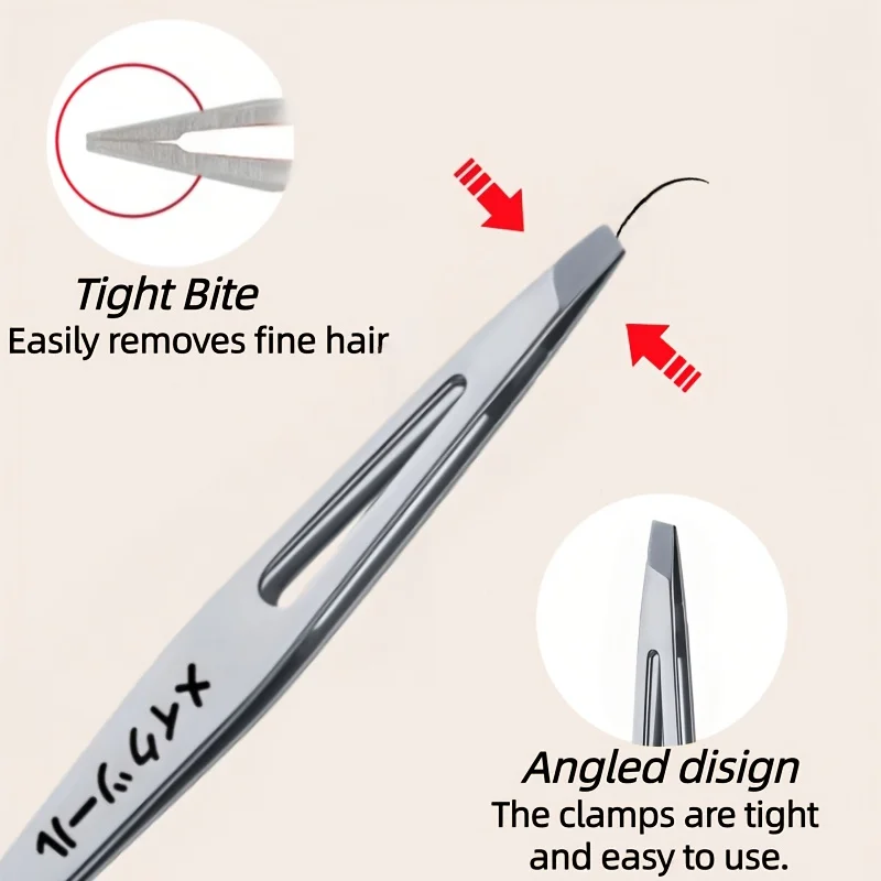Pinça de Sobrancelha de Aço Inoxidável de Alta Qualidade com Ponta Inclinada para Remoção de Pelos Faciais, Ferramenta de Cuidados Faciais para Sobrancelhas e Barba