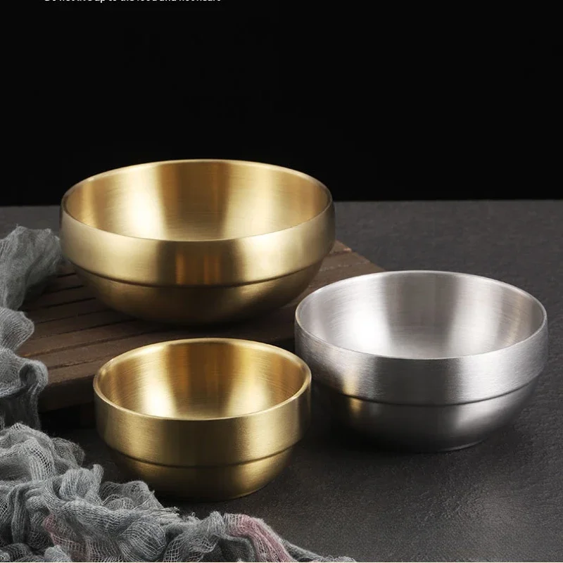 Korean Gold Double Layer 304 Stainless Steel Rice Bowl Small Children Eat Commercial Cooking Kimchi Soup Bowl