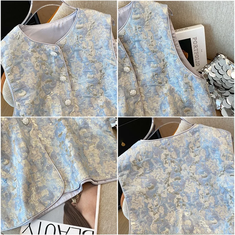 Early Spring Faion New Chinese Embroidered Vest round Ne Outwear Elegance High-End Tang Costume Cotton Polyester Blend