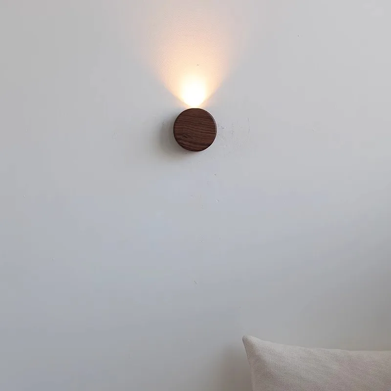 Walnut Wood Round Pancake LED Wall Washer, Wabi-sabi Modern style, Wall light Sconce for Bedroom, Living, Aisle balcony, Bedside