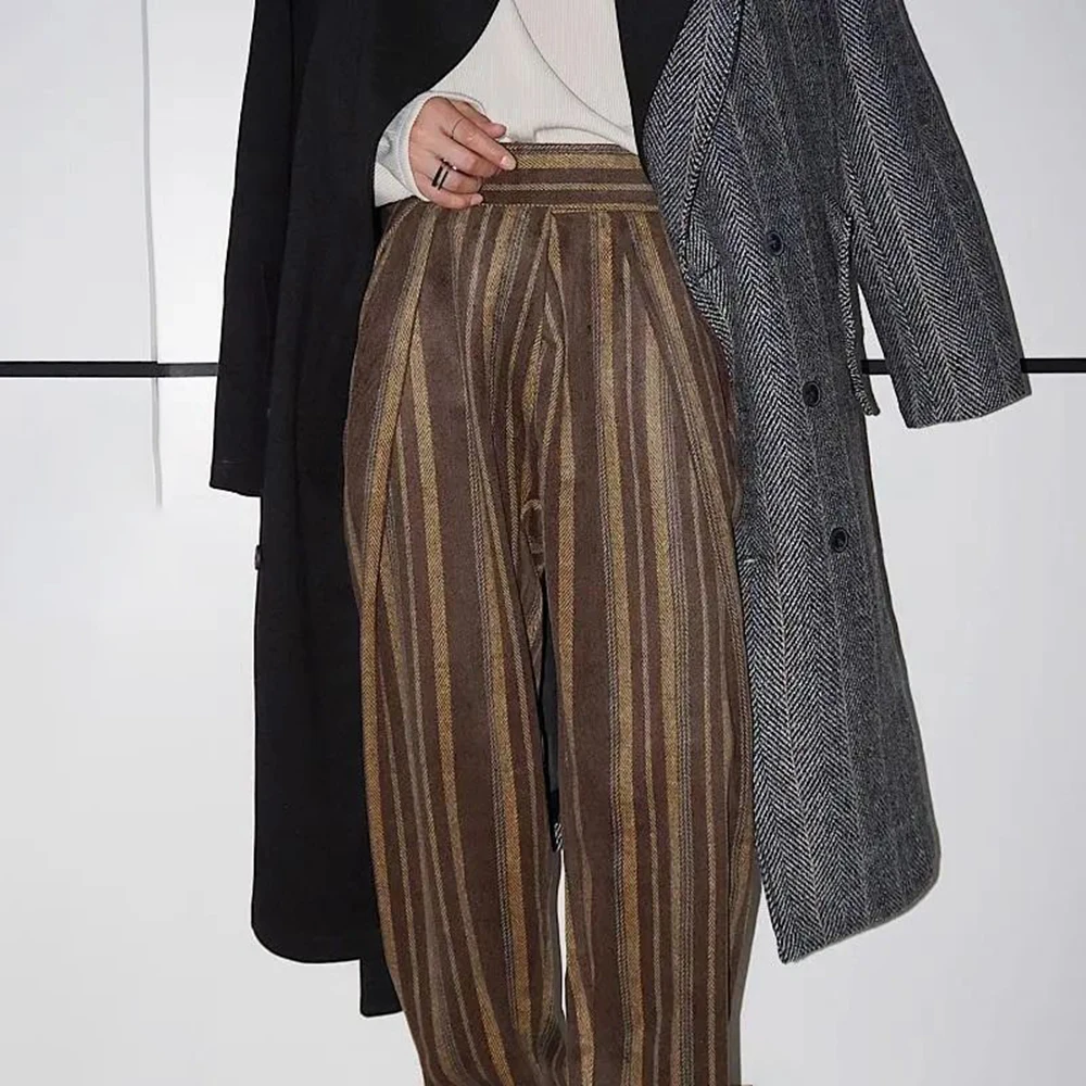 Mens Trousers Plush Stripes Contrast Color Casual Pants Autumn Streetwear Fashion All-Match Straight Pants Men'S Clothing 2024