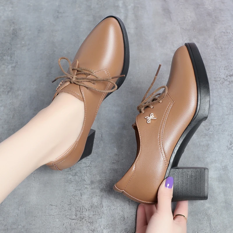 AIYUQI Women Shoes Dress Genuine Leather 2024 New Lace-up High-heel Shoes Women Spring Large Size Fashion Ladies Shoes