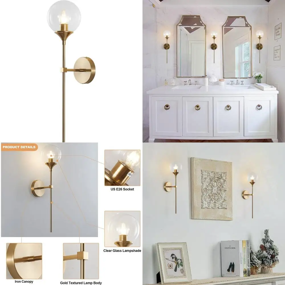 

Современный настенный светильник из прозрачного пузырчатого стекла, круглый светильник-шар из матовой латуни в стиле середины века для ванной комнаты