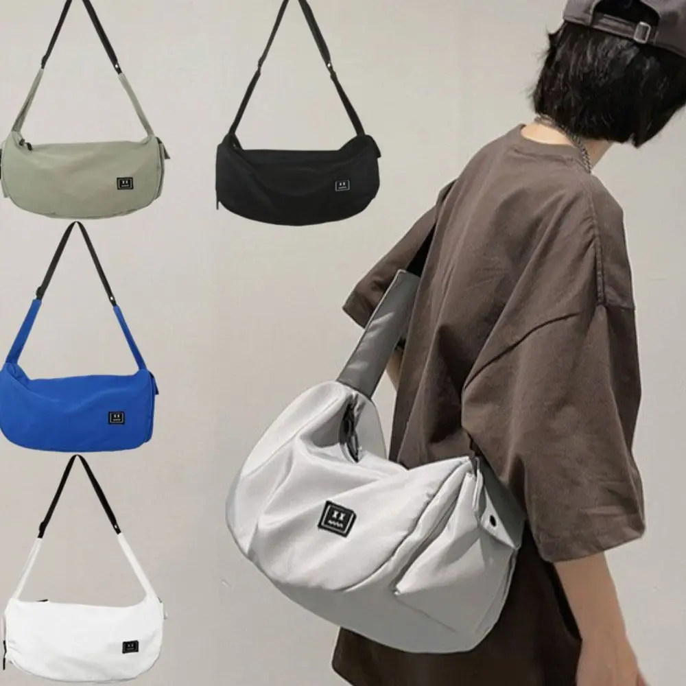 

Simple Large Capacity Nylon Shoulder Bag Harajuku Solid Color Canvas Dumpling Bag Korean Style Commute Sports Crossbody Bag Men