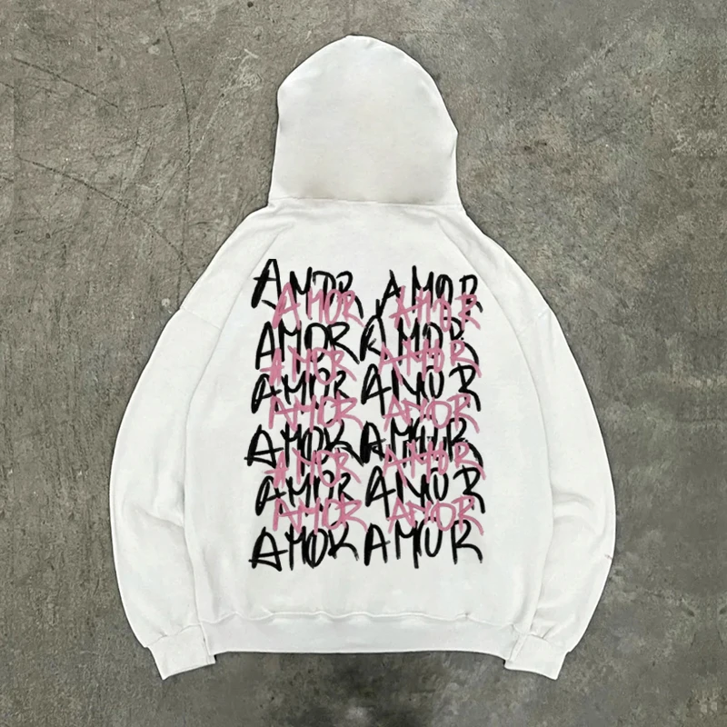 480G Pure Cotton Large Loop Back Letter Graffiti Hoodie Unisex Couple High-End Feelings Design Sense Graffiti Hoodie