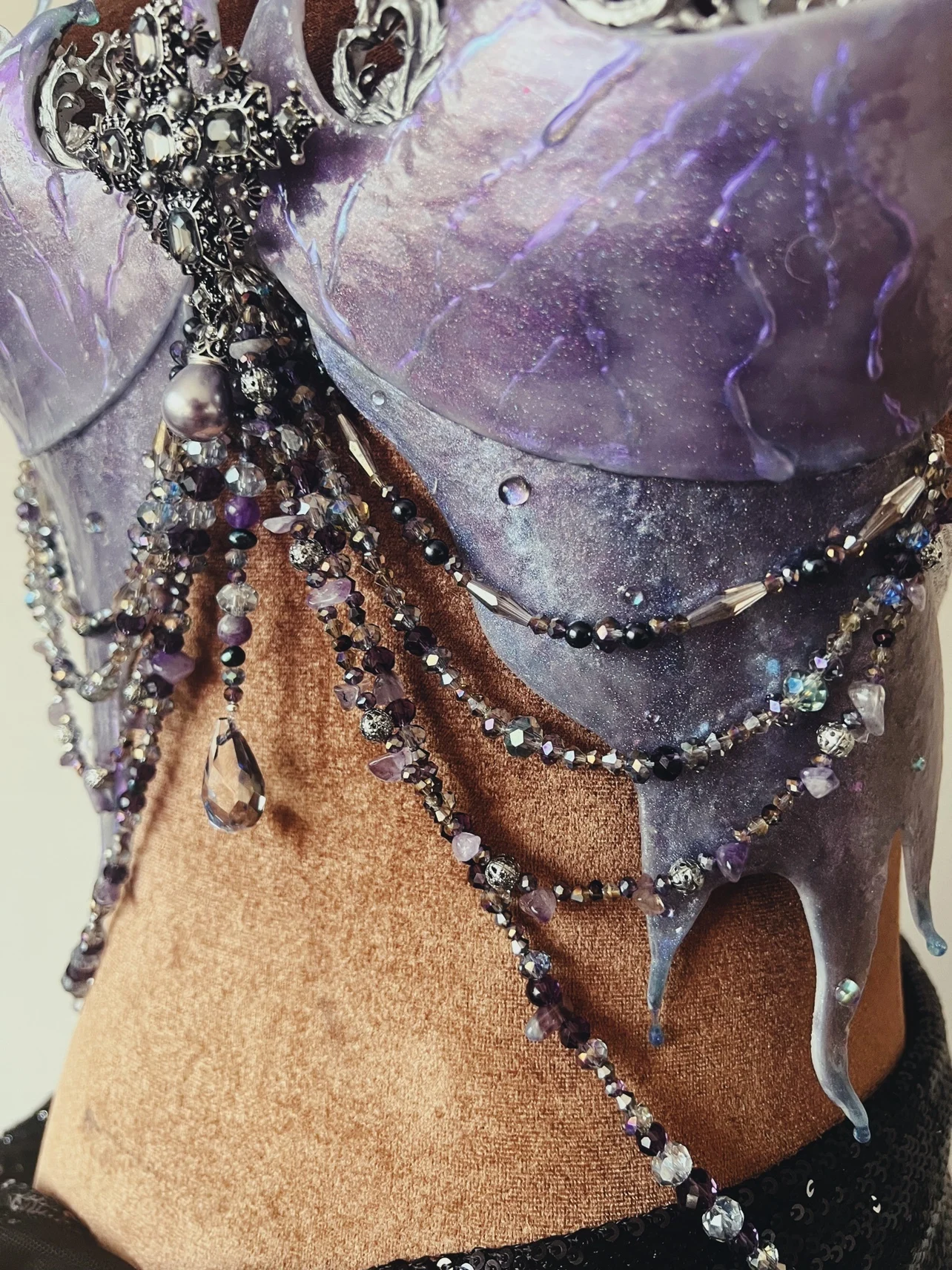 Purple 3D Printed Corset Unrestrained Sea Demon Top Amethyst Beaded Fish Tail Chest (without Necklace)  Nightclub Wear Corset