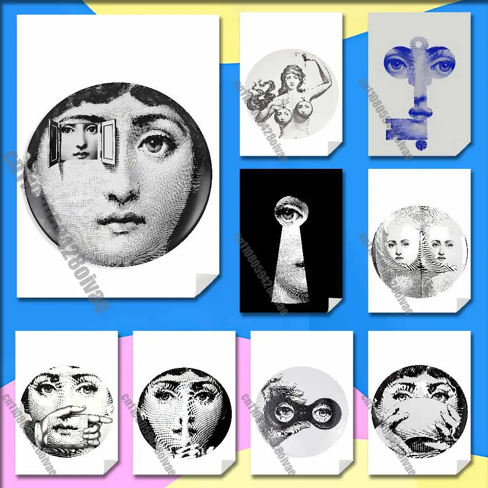 

For P-PieroS Face Art F-Fornasettis Poster Sticker Bars 40x60cm Self-adhesive Ornament Collectibles Playbill Cover