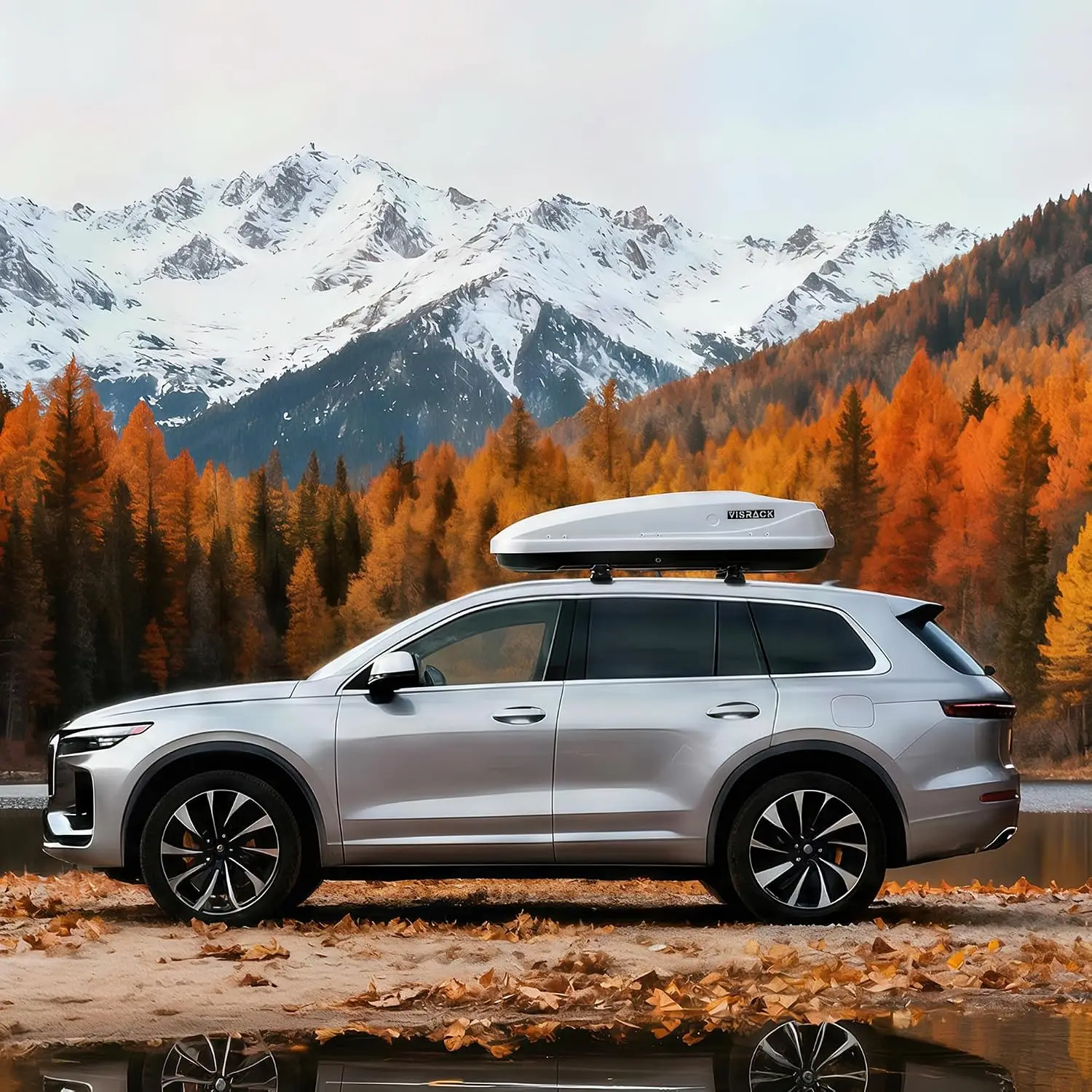Hard Shell Roof Top Cargo Box, 13 Cu Ft Waterproof White Carrier with Lockable Lid, 56”L x 30”W x 13.7”H Roof Top Cargo Box, Dua