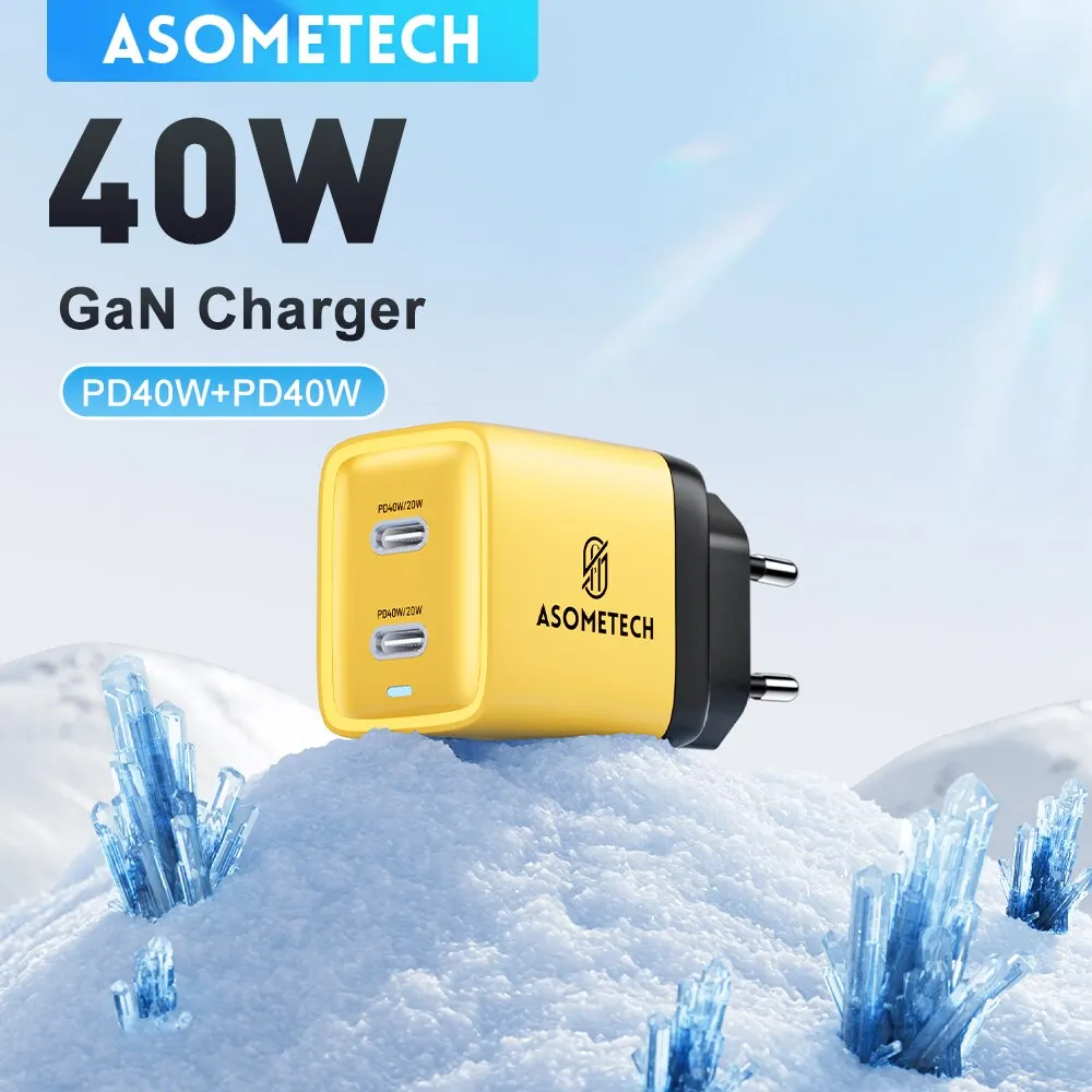 ASOMETECH 40W GaN Charger Dual USB Type C Fast Charger QC4.0 PPS PD Portable Phone Charger For iPhone 16 Samsung S23 iPad Tablet