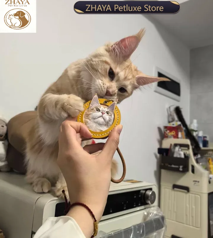 ZHAYA Luxury Leather Pet Portrait Keychain Custom Photo Engraved Cat Dog Memorial Gift Keepsake Accessory Personalized Tag