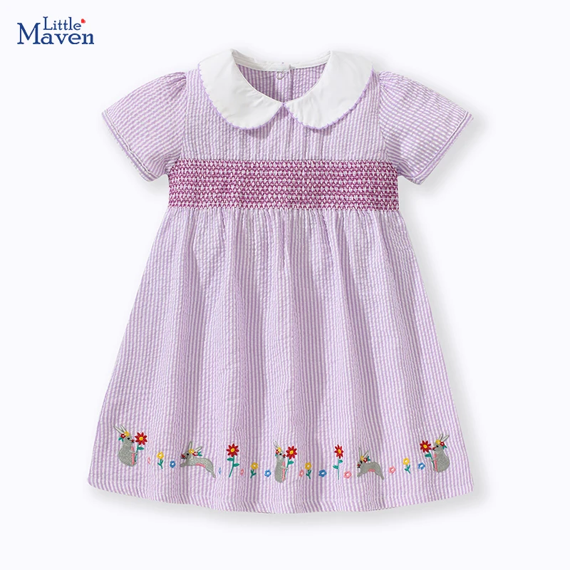 

Little maven Peter Pan Collar Little Girls Animal Rabbit Embroidery Dress Kids Girl Princess Dresses Children Clothing Vestidos