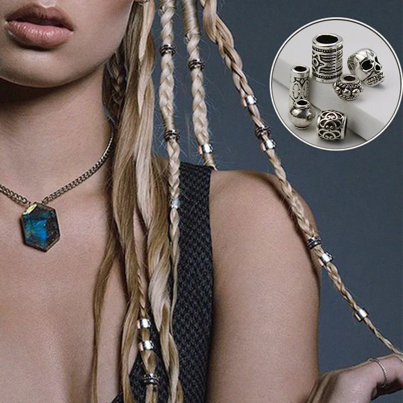 5 Pcs Hair Braids Reggae Dirty Braid Decorative Beads Styling Tools Silver Gold Dread Dreadlock Beads Rings for Hair Accessories