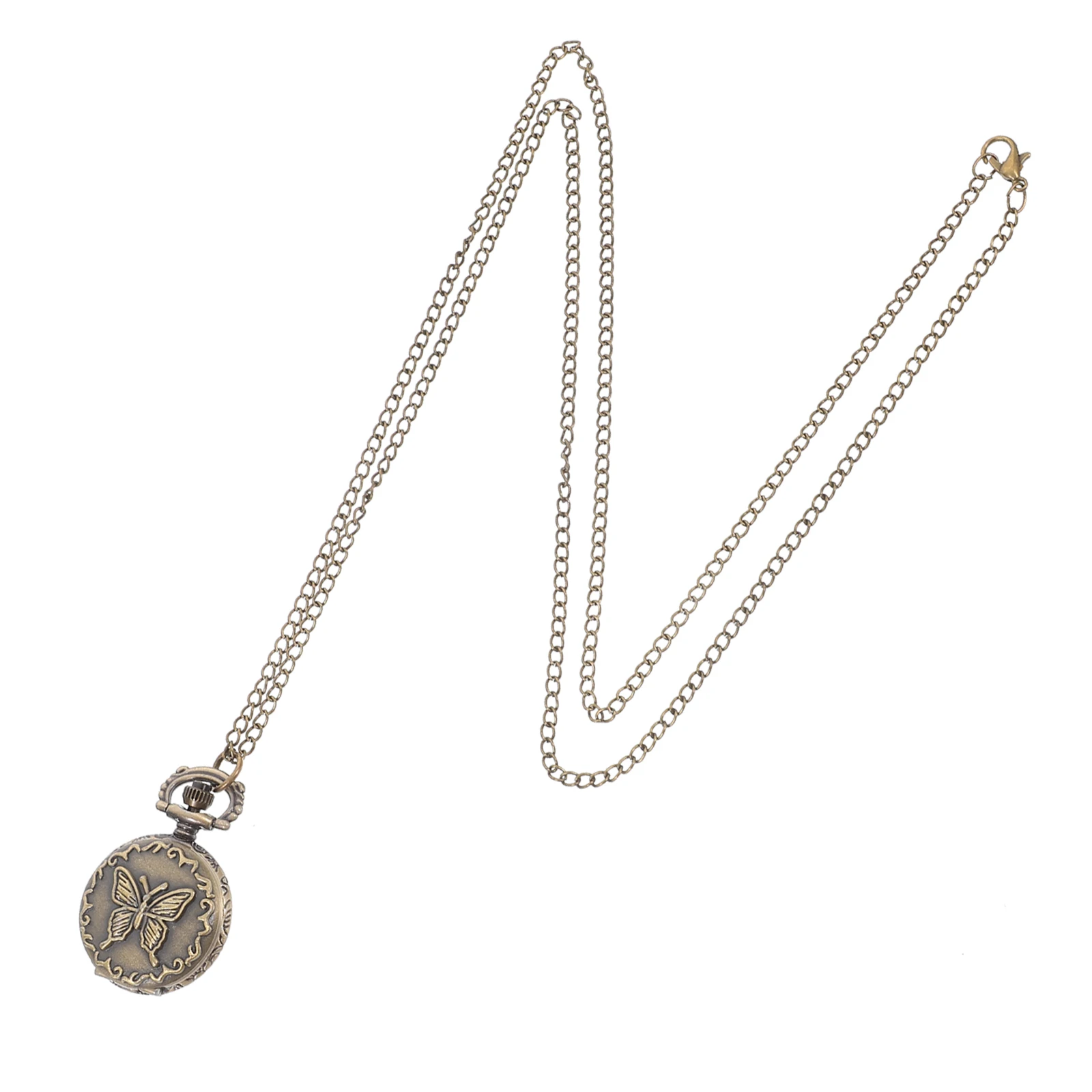 

1pc Vintage Pocket Quartz Movement Hanging Necklace Butterflies Pattern Retro Design Mini Hanging Pocket Watch Portable Gift