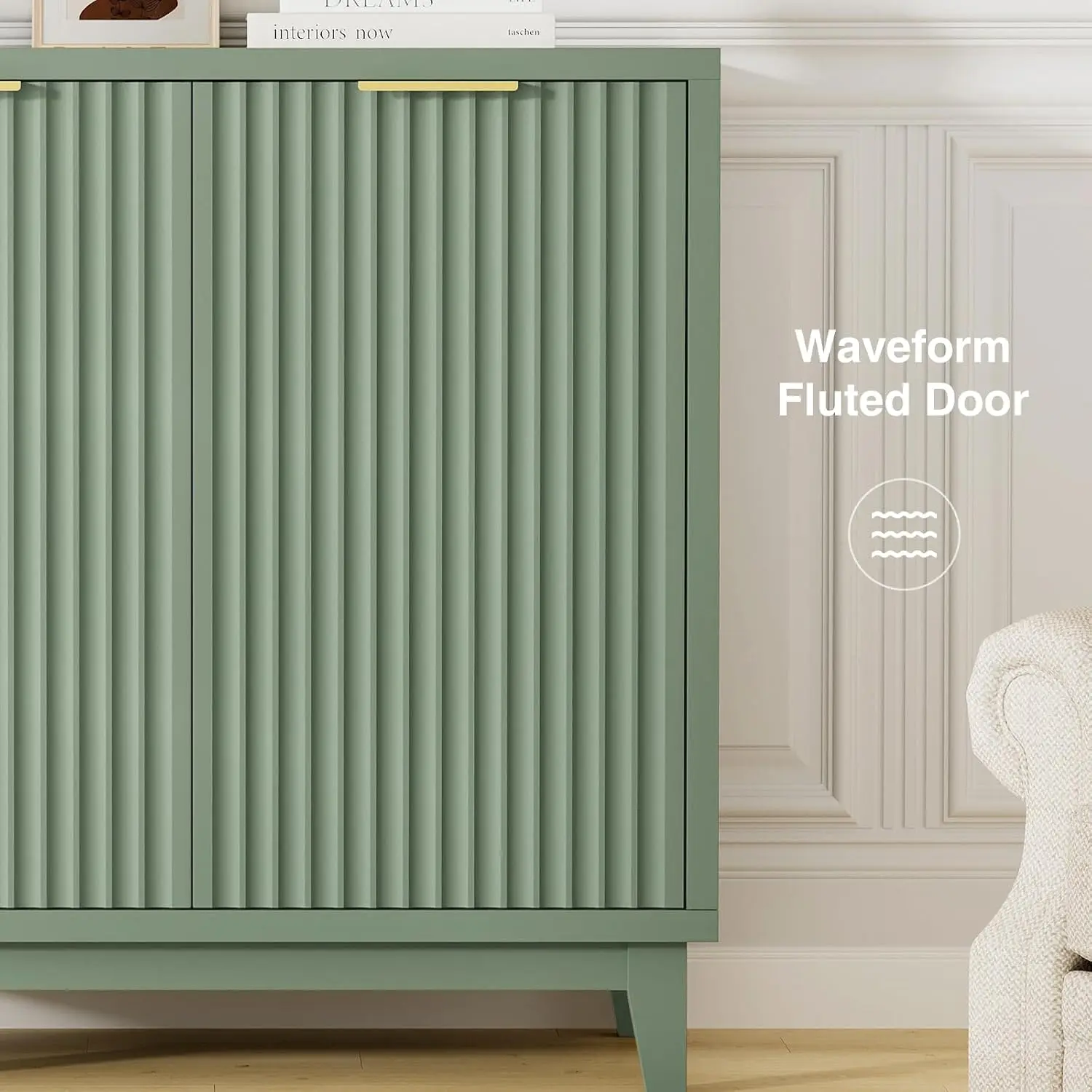 Fluted Sideboard Cabinet 2 Door Storage Buffet Mid Century Modern Living Dining Room, Customized