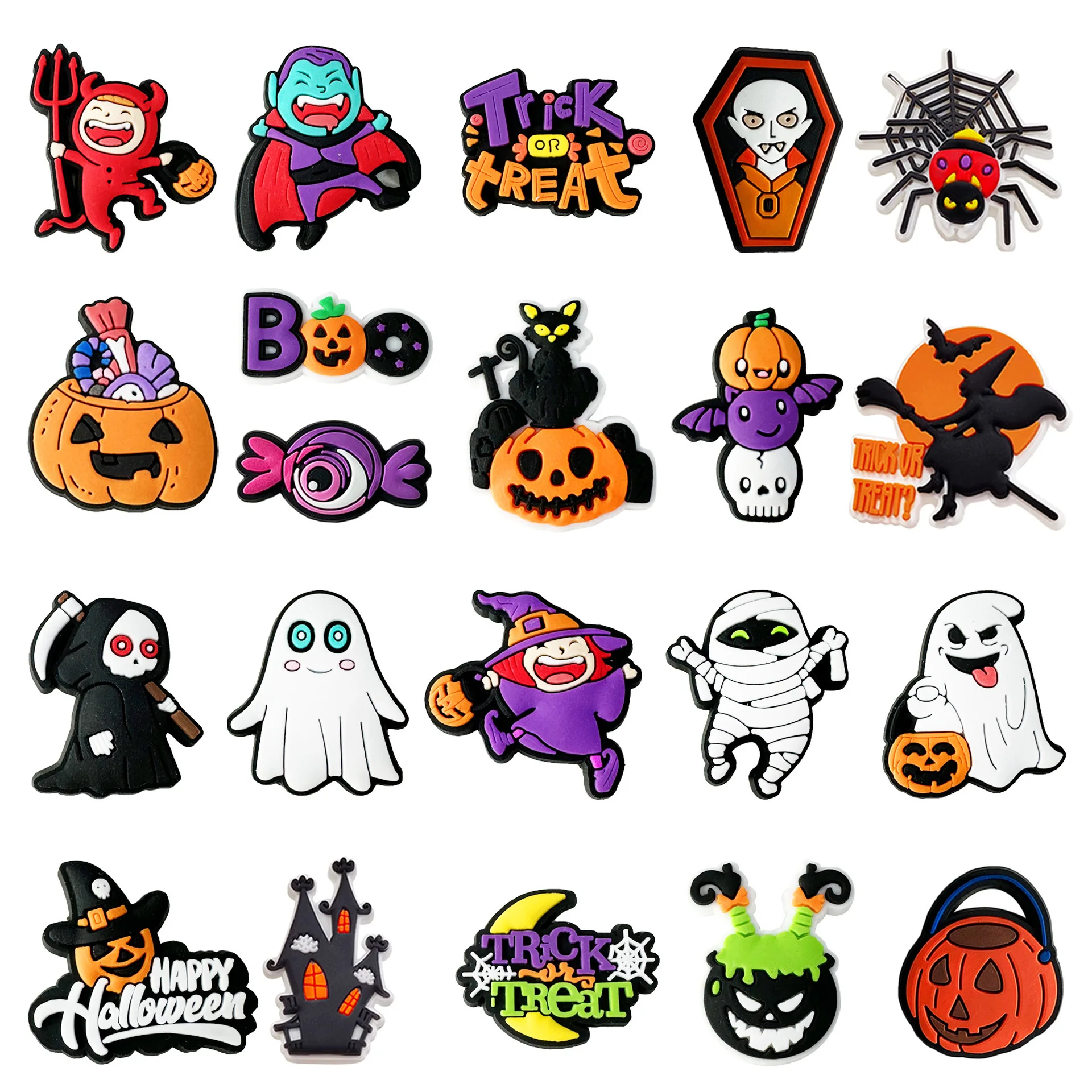 

1-21pcs Cartoon Halloween Pumpkin Witch Shoe Charms Accessories for Clogs Bubble Sandals Shoe Buckle Decoration Fits Kids Gifts