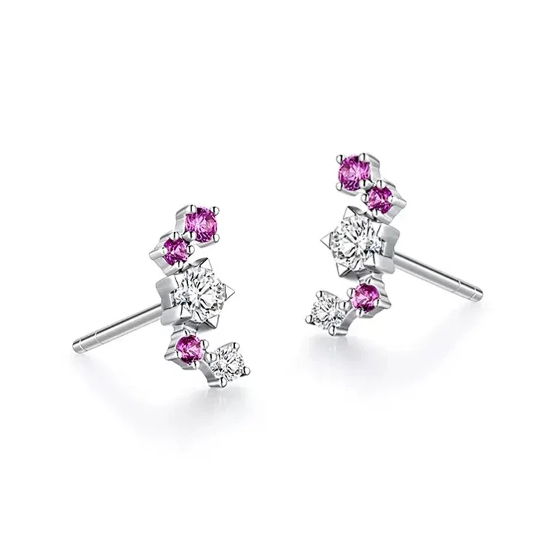 HELON DEF Color Moissanite Diamond Earrings Solid 14k White Gold Real Pink Sapphire Stud Earrings Women Anniversary Jewelry Gift