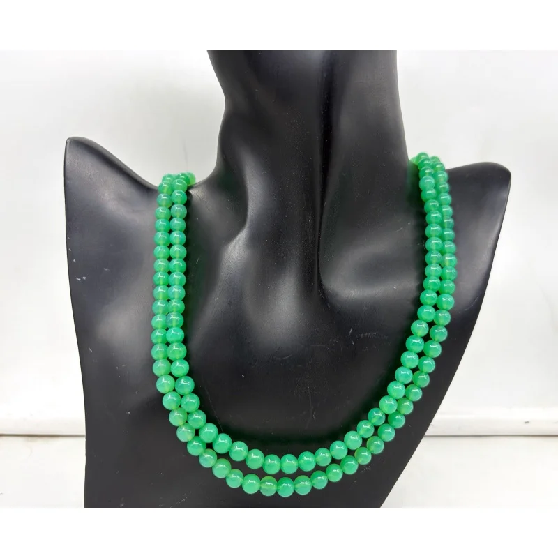 

Chrysoprase Necklace 20” Two Line Round Smooth 4–5mm Sterling Silver