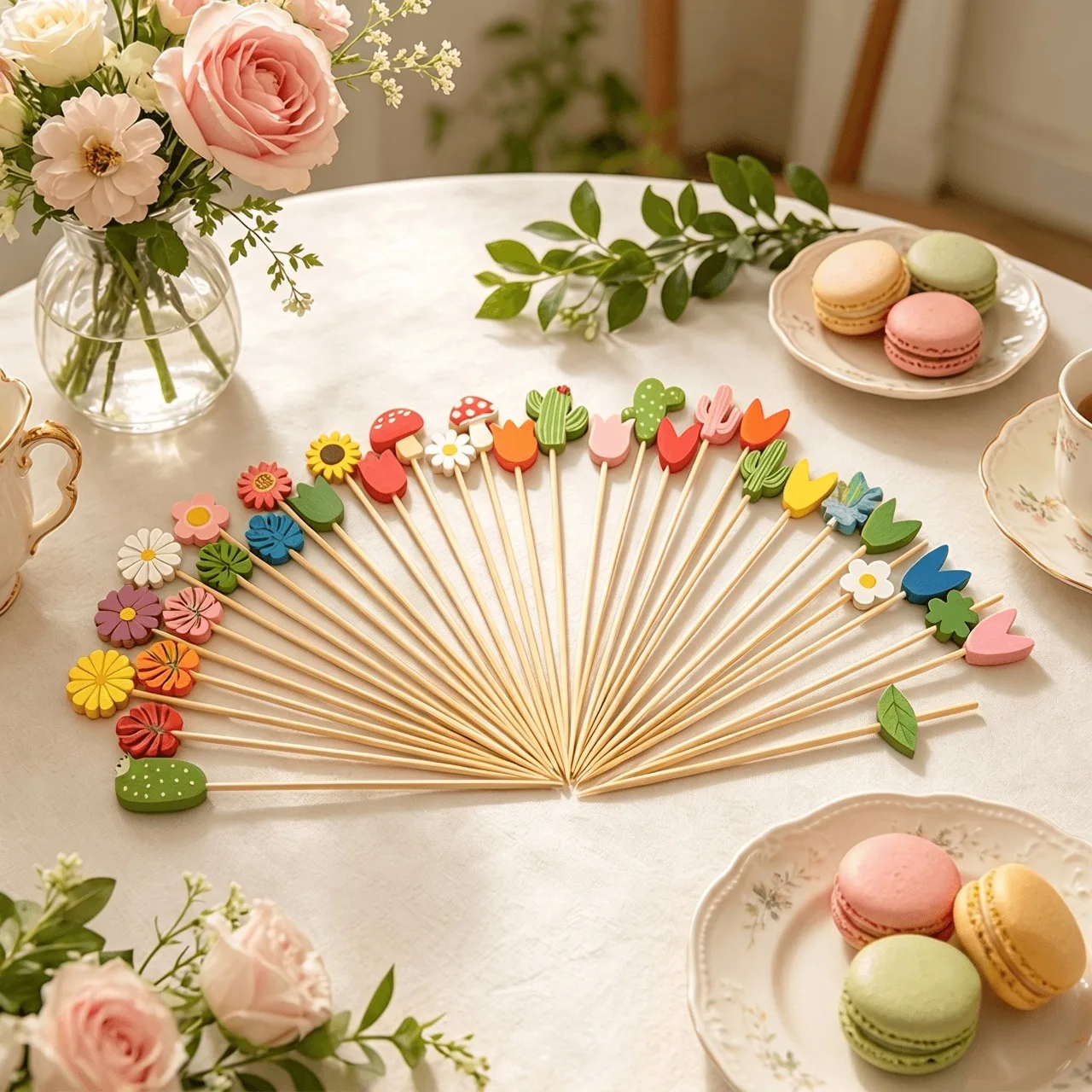 Hawaiian Flamingo Toothpick Skewers, Pineapple Palm Leaf Cactus Picks for Beach Party Drinks, Fruit, Appetizers & Buffet Decor