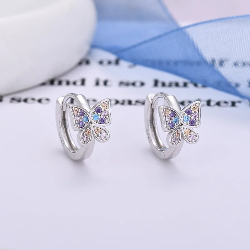 

Natural Blue Topaz Amethyst Peridot Pink Sapphire 925 Sterling Silver Rainbow Butterfly Hoop Earring Colorful Gemstone Jewelry