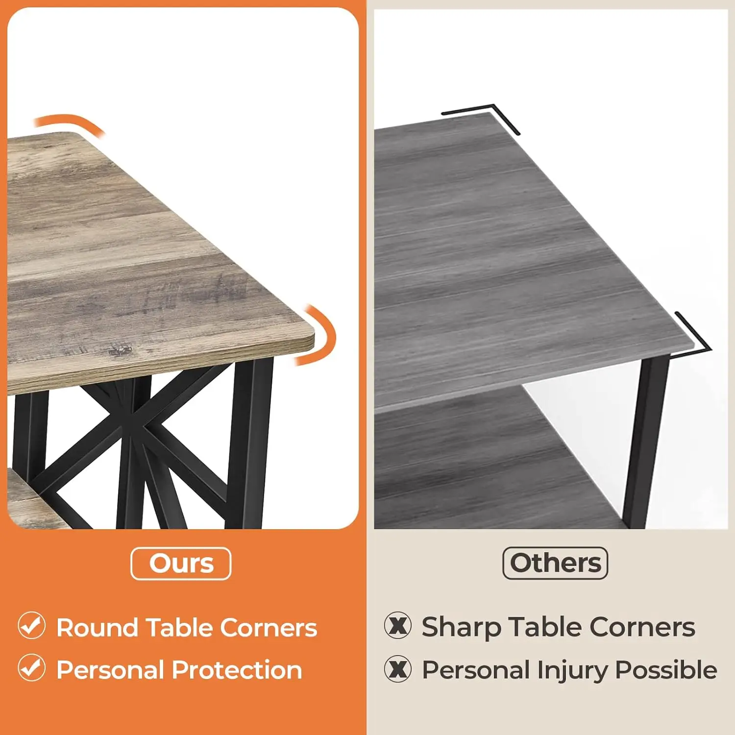 Greenforest Salontafel Voor Woonkamer, Ronde Hoeken Boerderijstijl Middentafel, Opslagplank Ruimte Besparen Eenvoudige Montage