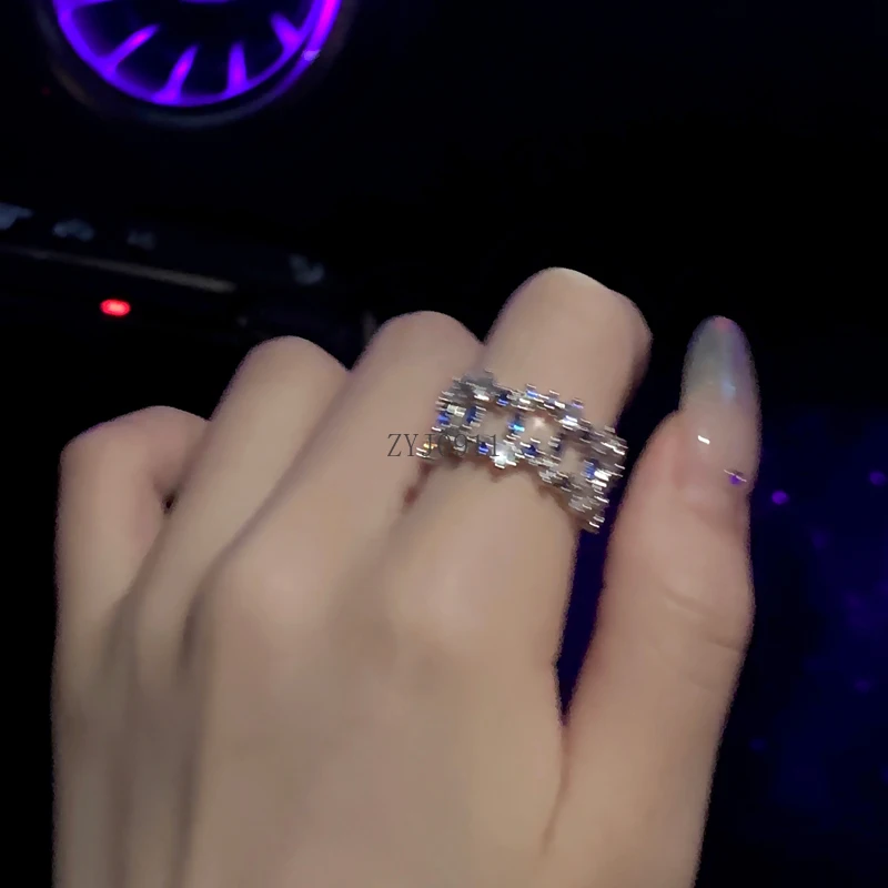 Cincin berlian berongga zirkon biru indah mewah ringan cincin jari telunjuk unik bermutu tinggi