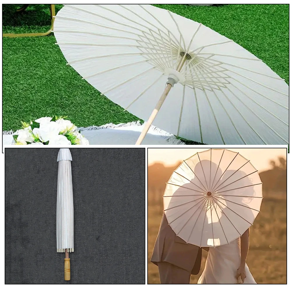 مظلة ورقية لحفلات الزفاف باللون الأبيض مع مقبض خشبي لحفلات الزفاف والتصوير الفوتوغرافي وحفلات الزفاف وحرف اليدوية #4
