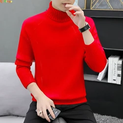 Bright Red Men's Pullover Sweaters, Winter Computer Knitted Turtleneck Sweater, White Black Male Pullovers Beige Gray Khaki