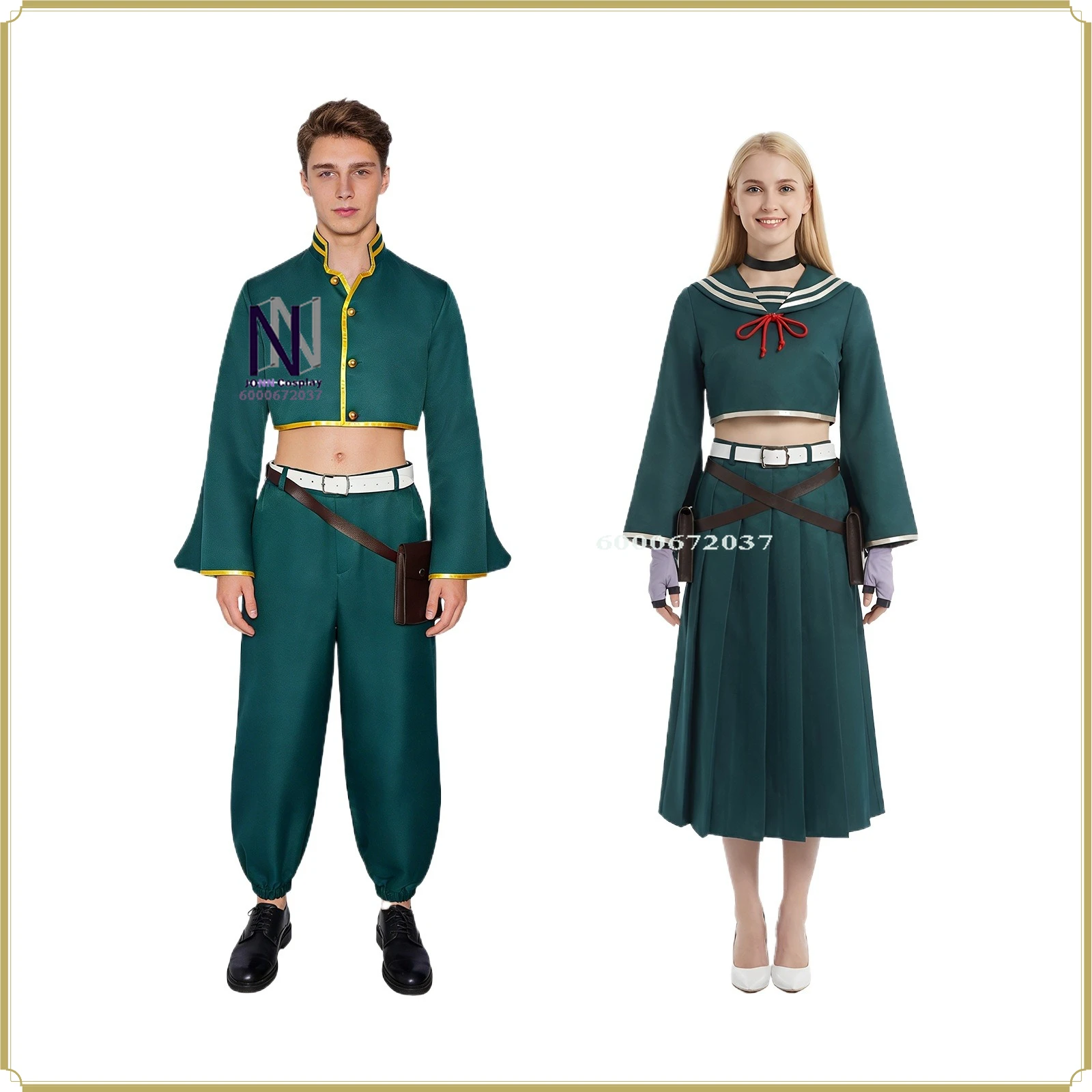 

High Quality Dead Account - Enishiro Souji & Urusegawa KiEi Full Set Green Uniform Anime Outfit Comic Con Halloween Party Suit