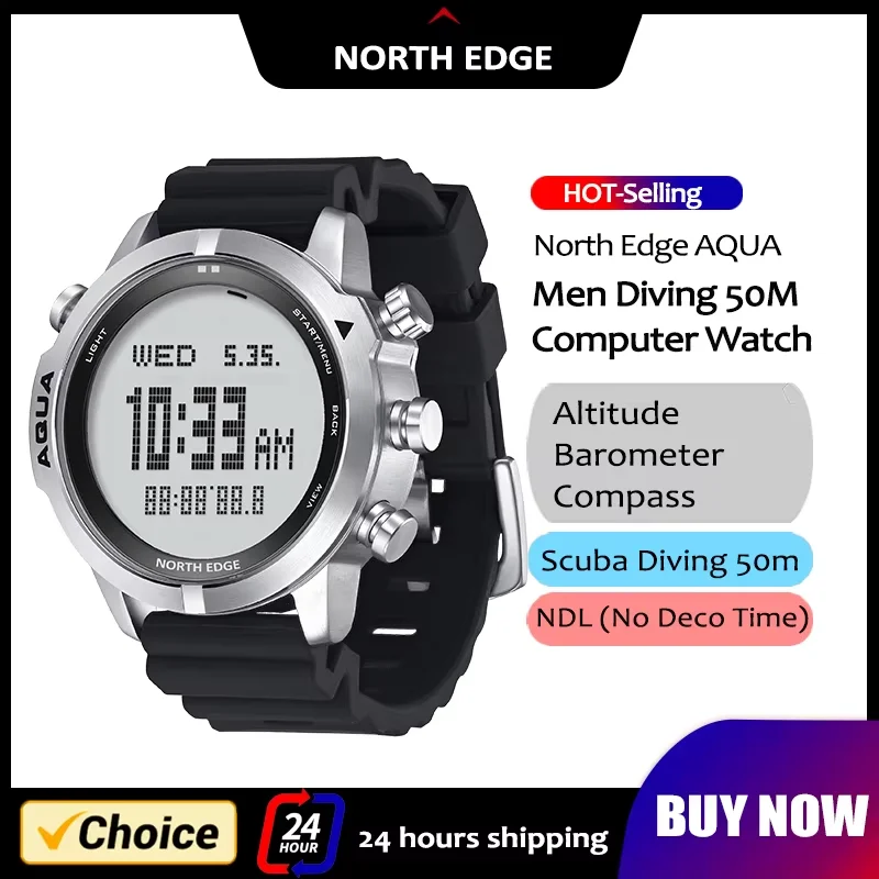 NORTH EDGE Men's Professional Digital Dive Watch with Altimeter Barometer Compass - 50M Scuba Diving Computer Watch No Deco Time