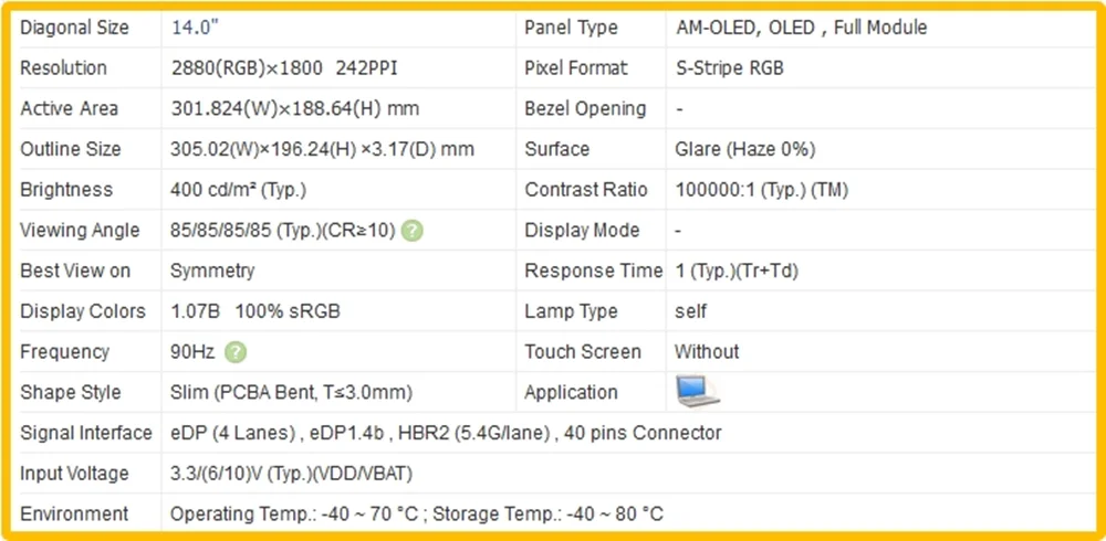 14 inch for Asus Zenbook 14 UM3402 UX3402 Laptop Display OLED Screen No-touch IPS Panel AMOLED QHD 2880x1800 90Hz EDP 40pins