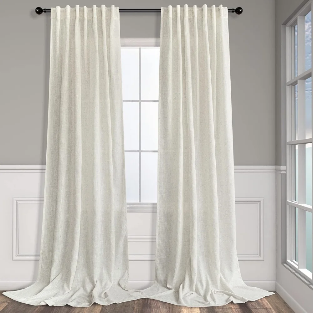 Natural Linen Back Tab Curtains Extra High 350cm/ 400cm / 450cm Height for Living Room Drape Light Filtering Semi Sheer Curtains