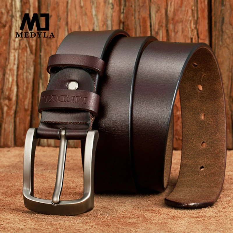 MEDYLA Men\' Belt High Quality Genuine Leather Luxury Strap Classic Vintage Alloy Pin Buckle Male Belt Jeans Belt for Men SM03