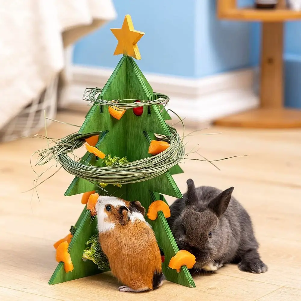 Christmas Tree Rabbit Foraging Toys Bite Resistant Wooden Hamster Vegetable Rack Hamster Puzzle Toys DIY Pet Game Feeding Toys