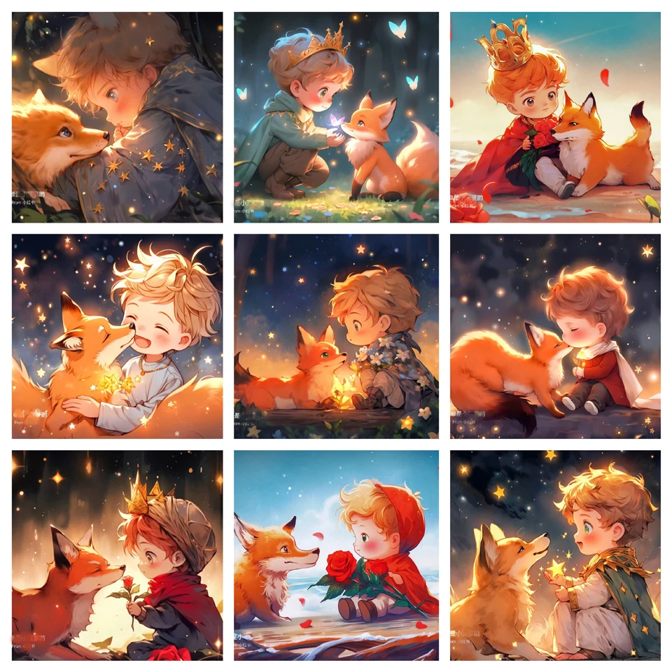 New Diamond Painting Little Prince And Rose And Little Fox Animated Picture Full Of Diamond Bedroom Healing Warm Cross Stitch