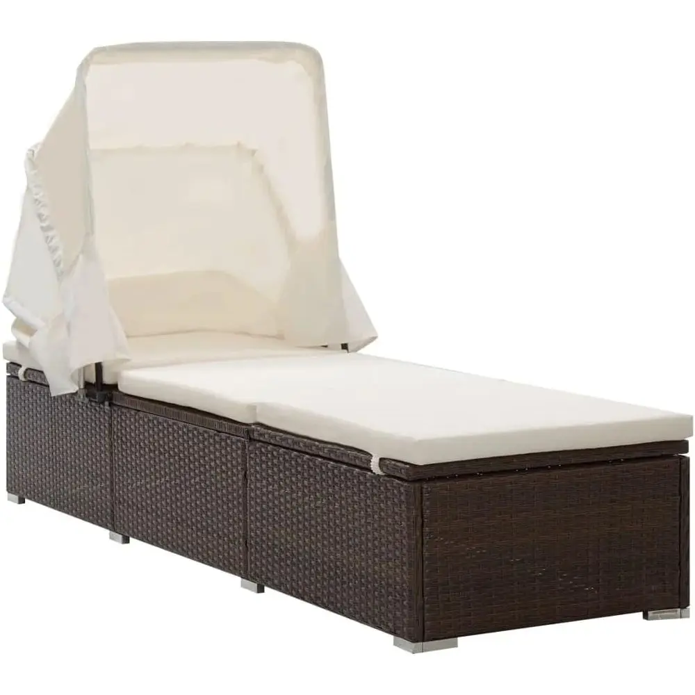 

Cream Cushioned Adjustable Rattan Recliner, Outdoor Lounge Chair for Patio, Poolside, 23.6x76.8x43.3