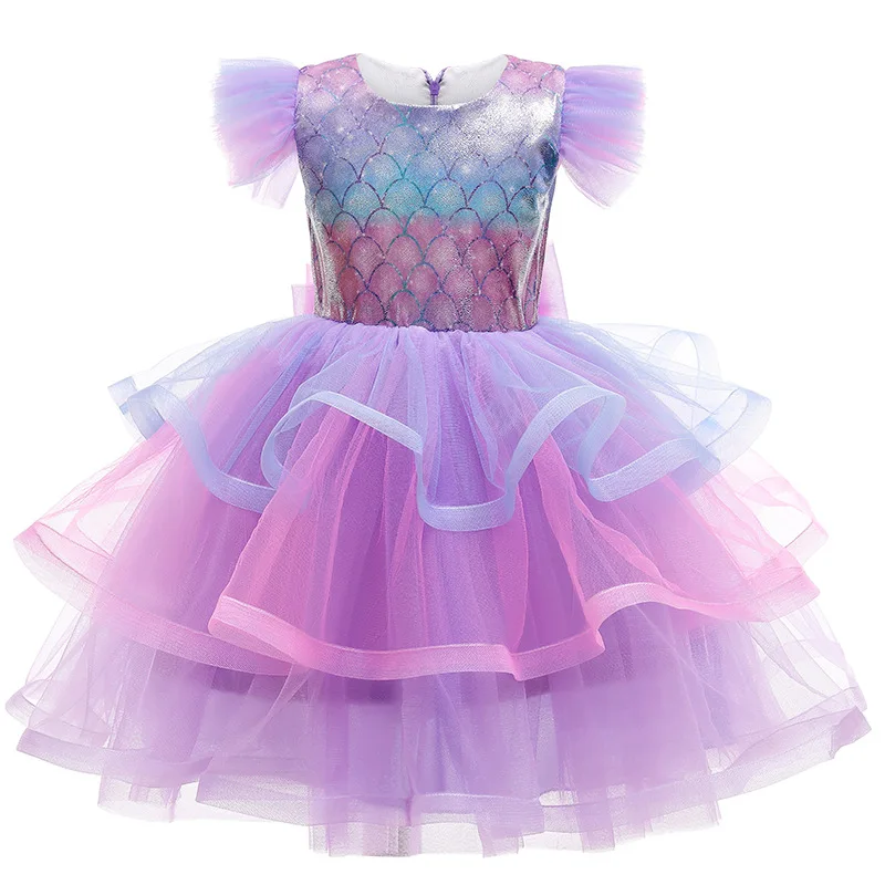 Mermaid Princess Ball Gown Girls Cosplay Costumes Shiny Layered Tutu Dress Carnival Girls Party Dresses Birthday Dress Gifts