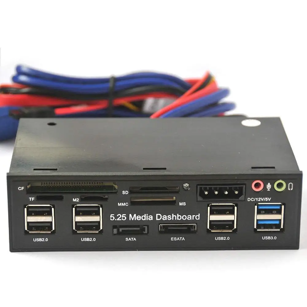 Multi-Function USB 3.0 Hub ESATA SATA Port Internal Card Reader PC Media Front Panel Audio for SD MS CF TF M2 MMC Memory Cards