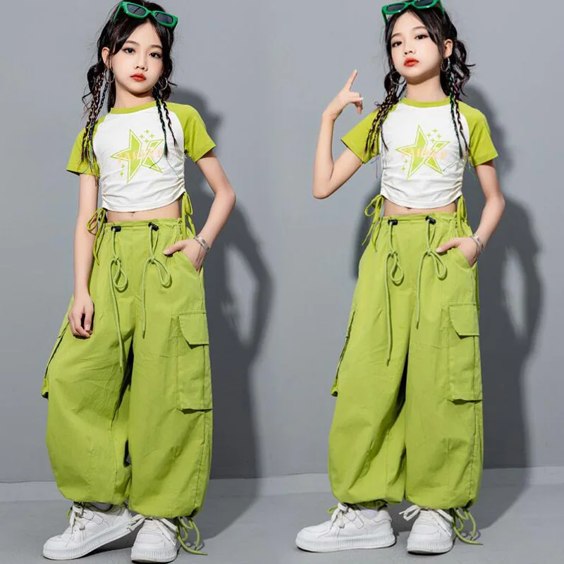 Haut court et pantalon cargo Hip Hop pour filles, ensembles de vêtements Hip Hop pour adolescentes, joggeurs monochromes, vêtements Streetwear pour enfants, olympiques cool pour la danse Kpop et le spectacle de jazz