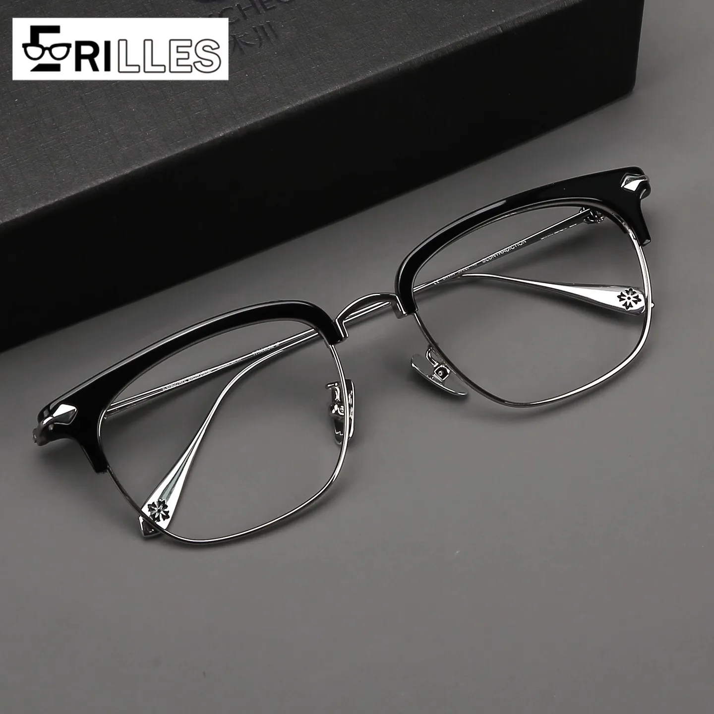 

Oversized Retro Browline Glasses, Pure Titanium Full Frame, Vintage Hong Kong Style, Large Face Fit for Daily Fashion
