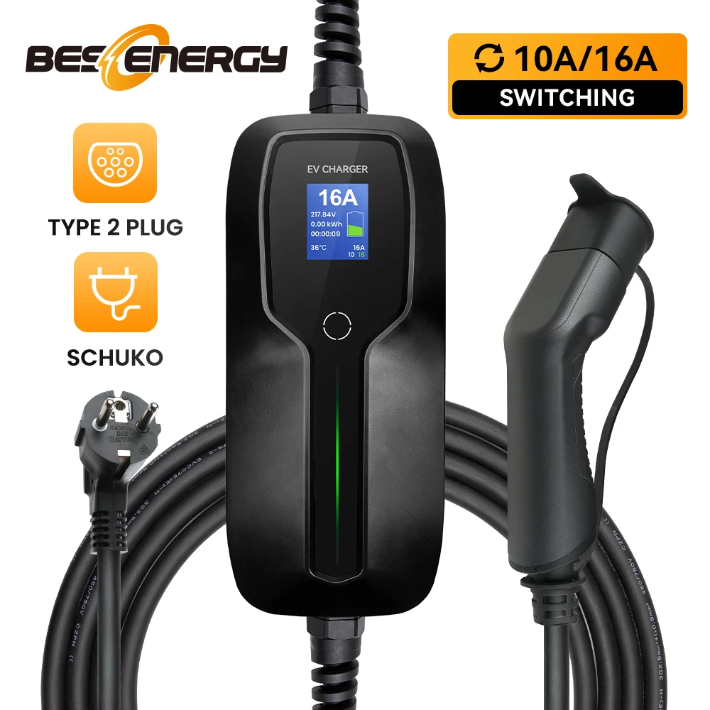 

EV Charger Type2 Schuko Plug 10/16A Current For IEC 62196-2 Electric Vehicle Charging Box 20Feet 6M 3.6KW 220V Portable Charger