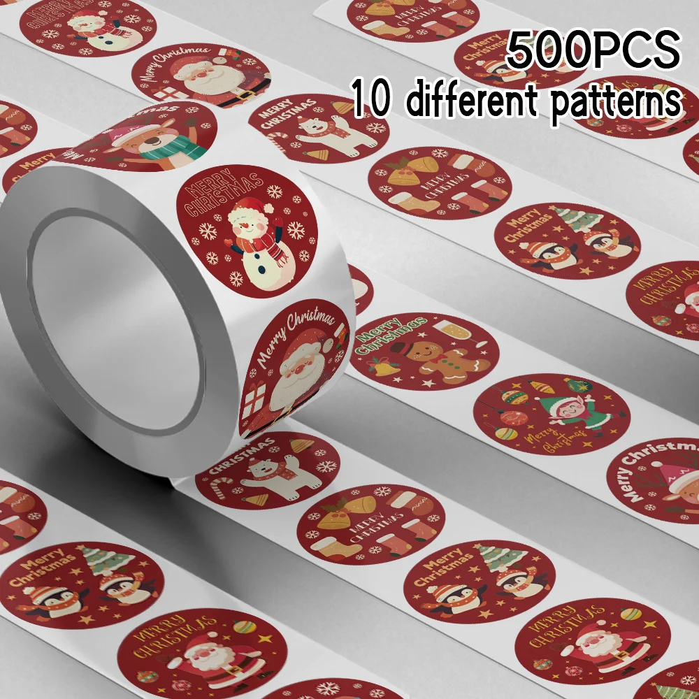 500pcs/roll Christmas Roll-Up Stickers Notebook Scrapbook Holiday Decorations Water Cup Guitar Gift Box DIY Stick-On Artwork